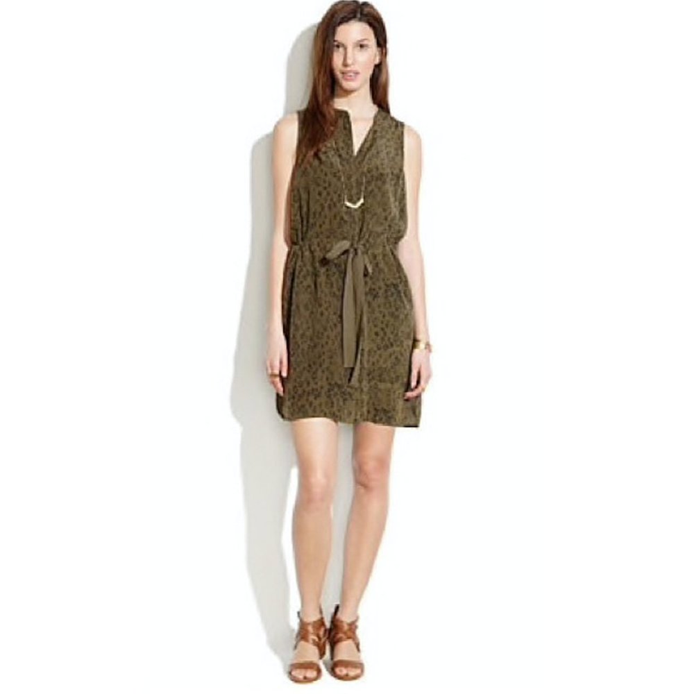 MADEWELL Playa Olive Green Leopard Fade Silk Dress
